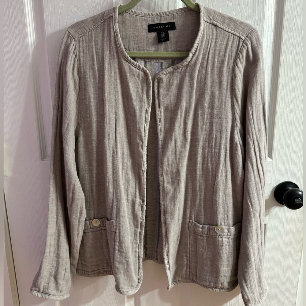 Tahari beige lightweight linen-cotton jacket, size XL